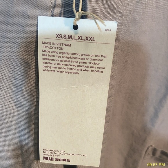 MUJI Washed Oxford Shop Coat Grayish Brown Organic Cotton Mens M NWT - Picture 5 of 10